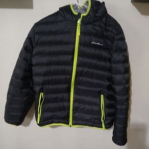 Eddie Bauer medium light black/lime green zip up coat size medium for( youth ).
